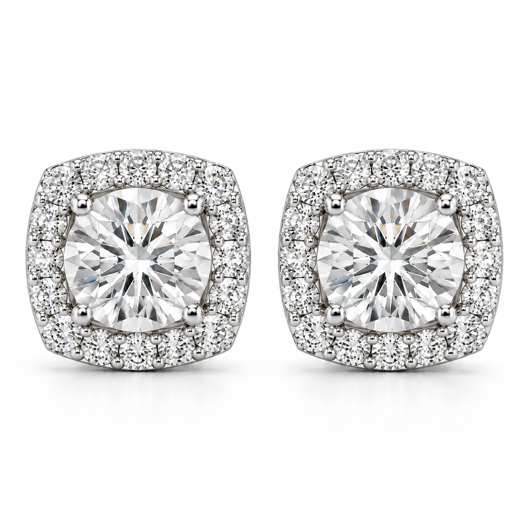 10K White Gold Cushion Earrings 1.50 ct Lab Grown Diamond