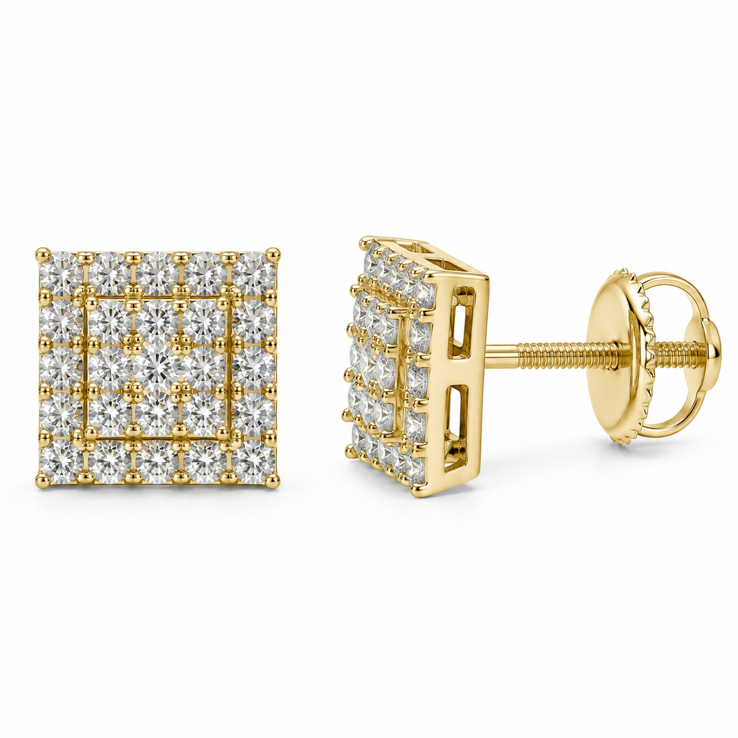 10K Yellow Gold Square Earrings 0.33 ct Lab Grown Diamond