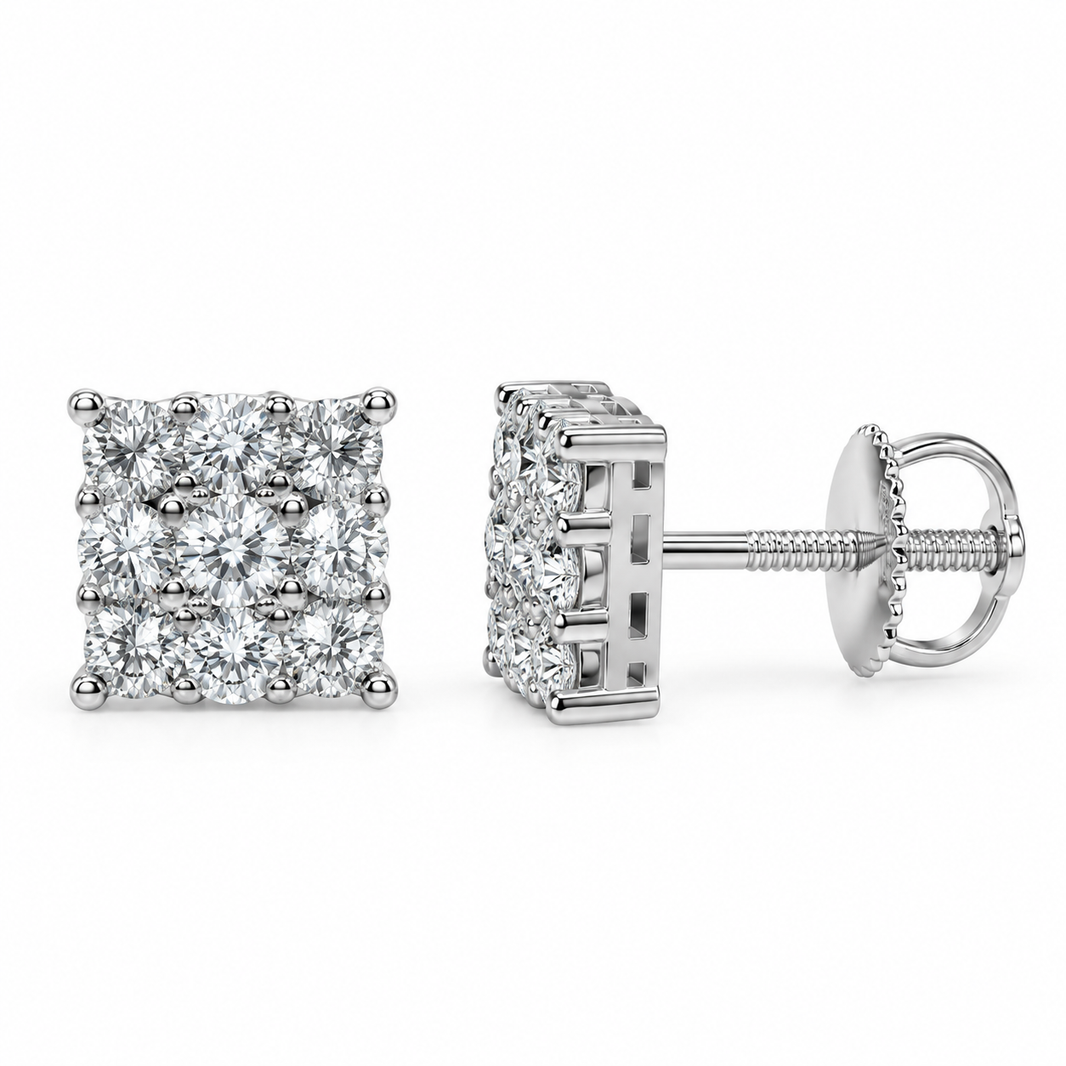 10K White Gold Square Earrings 0.65 ct Lab Grown Diamond