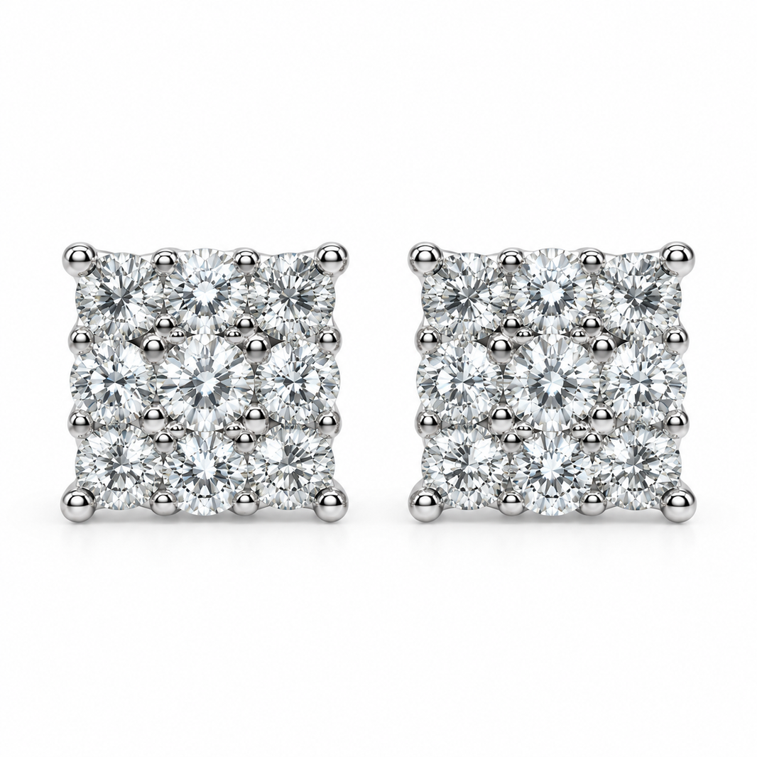 10K White Gold Square Earrings 0.65 ct Lab Grown Diamond