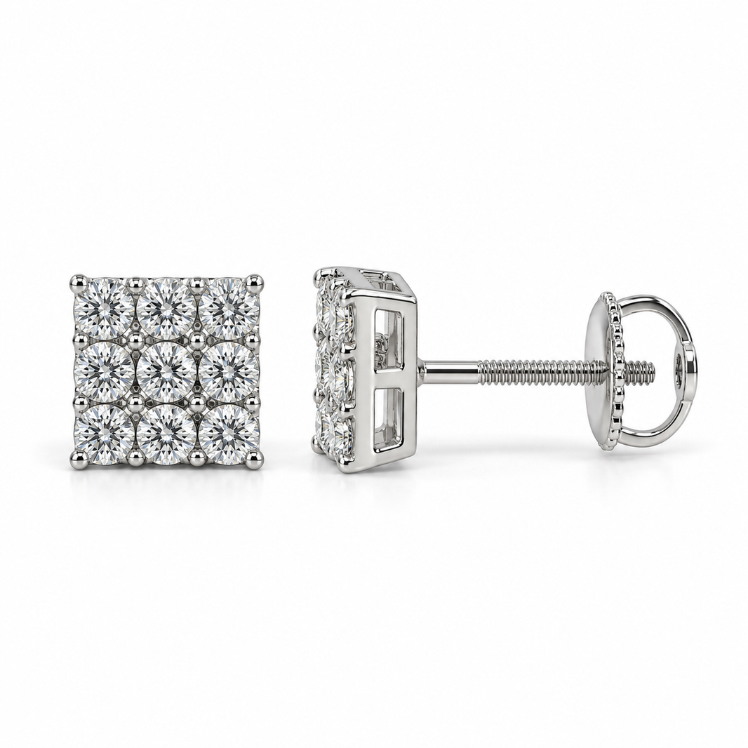 10K White Gold Square Earrings 0.20 ct Lab Grown Diamond