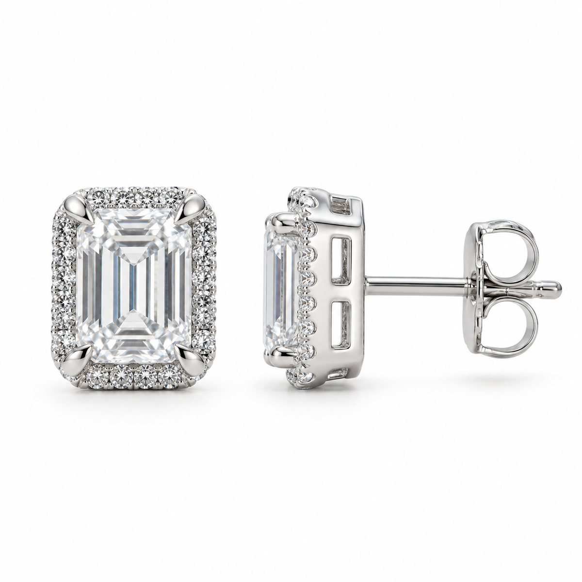 14K White Gold Earrings Emerald Cut 1.50 ct Lab Grown Diamond