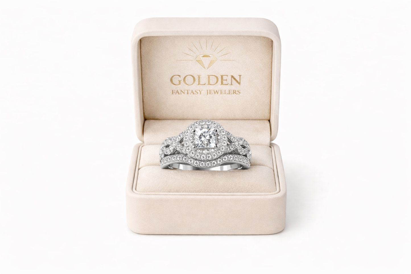 14K White Gold Women's Wedding Set Princess, Round 2.00 ct Natural Diamond