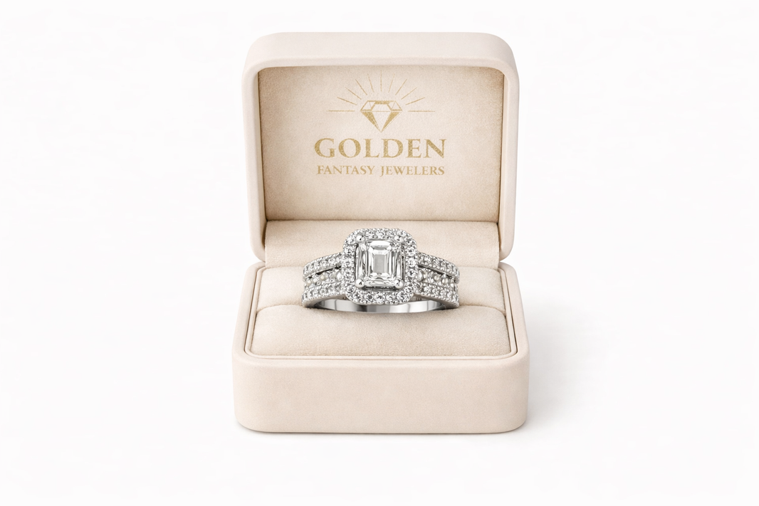 14K White Gold Women's Ring 2.02 ct Emerald, Round Natural Diamond