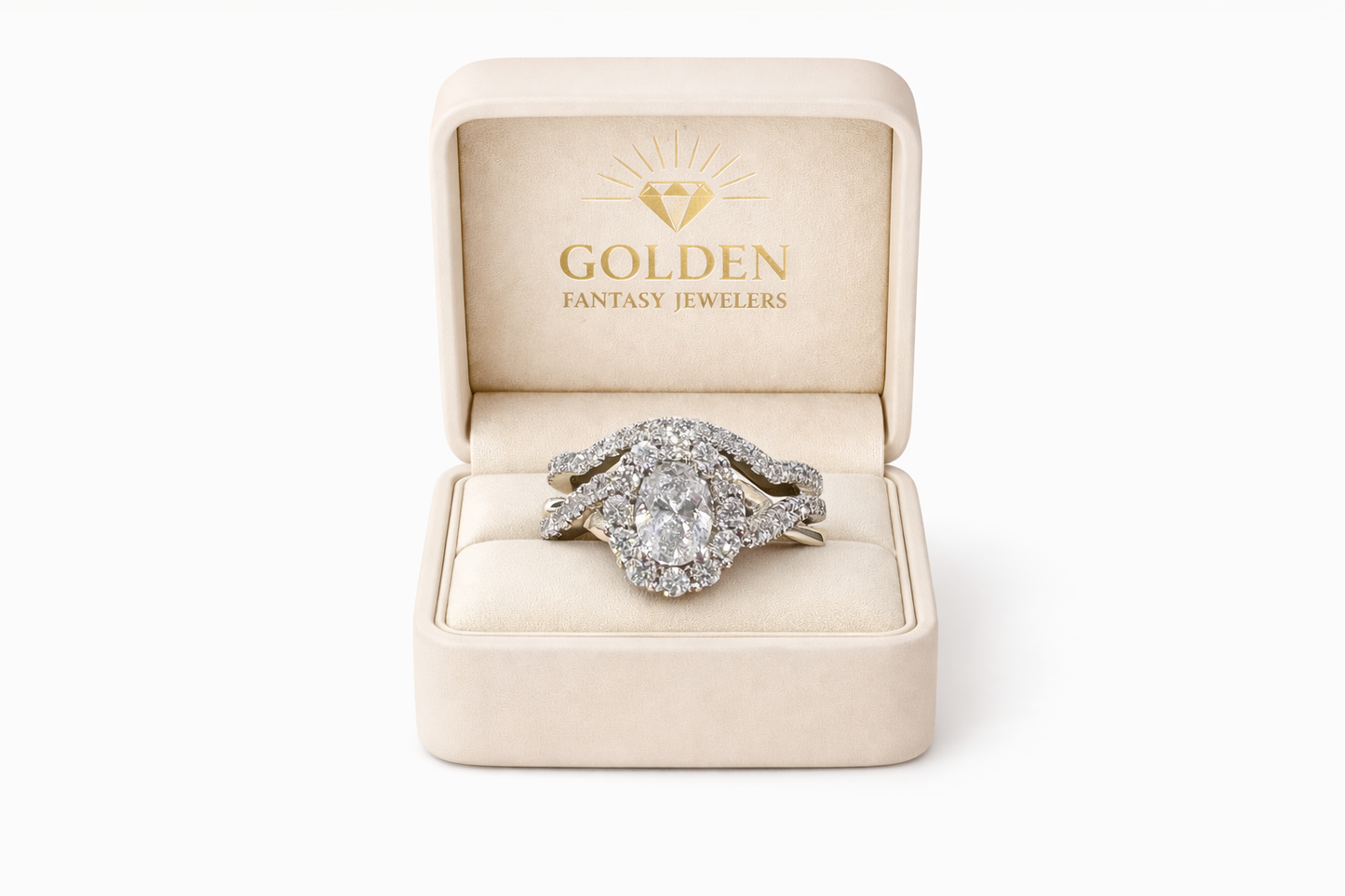 14K White Gold Women's Wedding Set 1.25 ct Oval, Round Natural Diamond