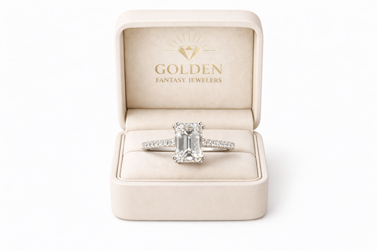 14K White Gold Women's Ring 1.25 ct Emerald, Round Natural Diamond