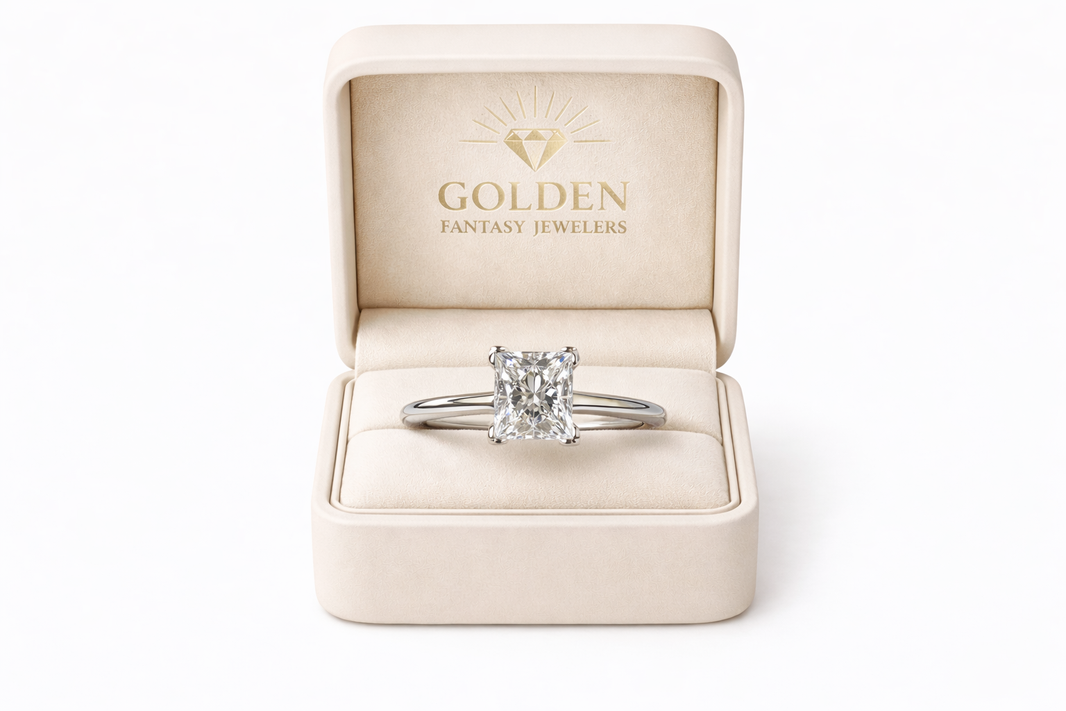 14K White Gold Women's Ring Princess Cut 1.00 CT Natural Diamond