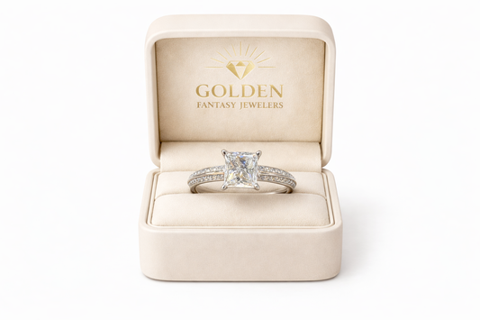 18K White Gold Women's Ring 1.25 ct Princess, Round Natural Diamond