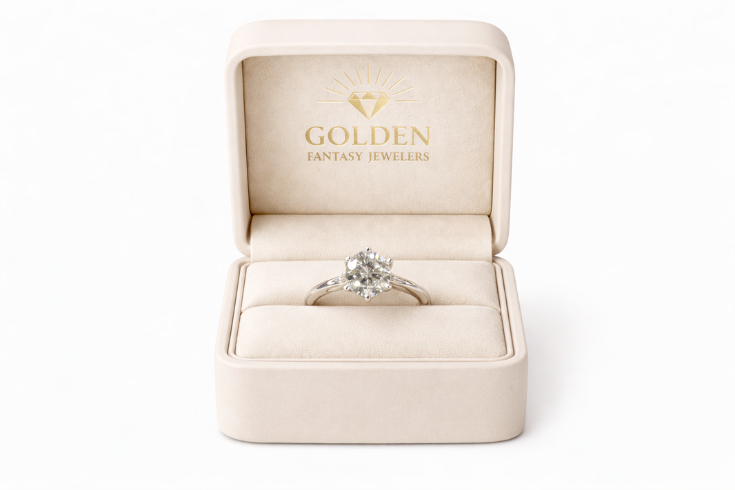 14K White Gold Women's Ring Round .96 CT Natural Diamond