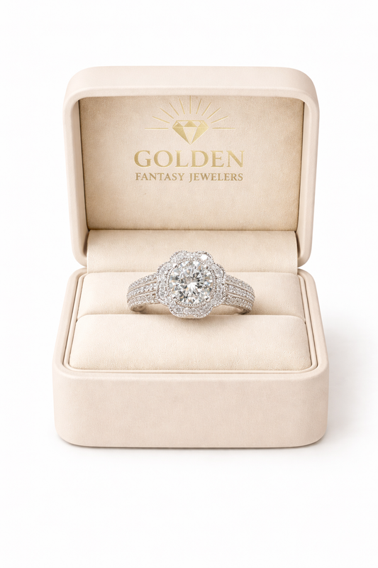 14K White Gold Women's Ring 1.00 ct Round Natural Diamond