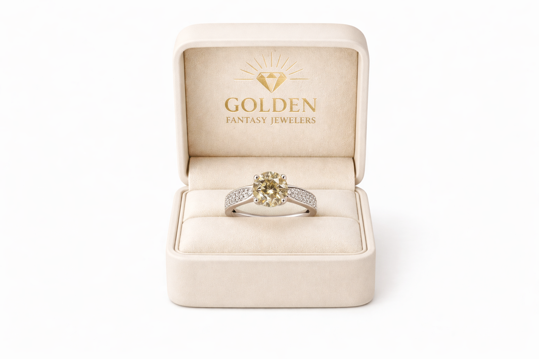14K White Gold Women's Ring 2.35 ct Natural Diamond Yellow Grade