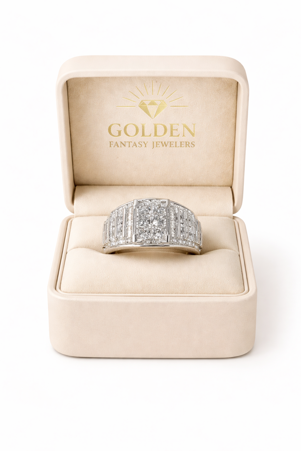 14K White Gold Women's Ring Round and Baguette 2.17 ct Natural Diamond