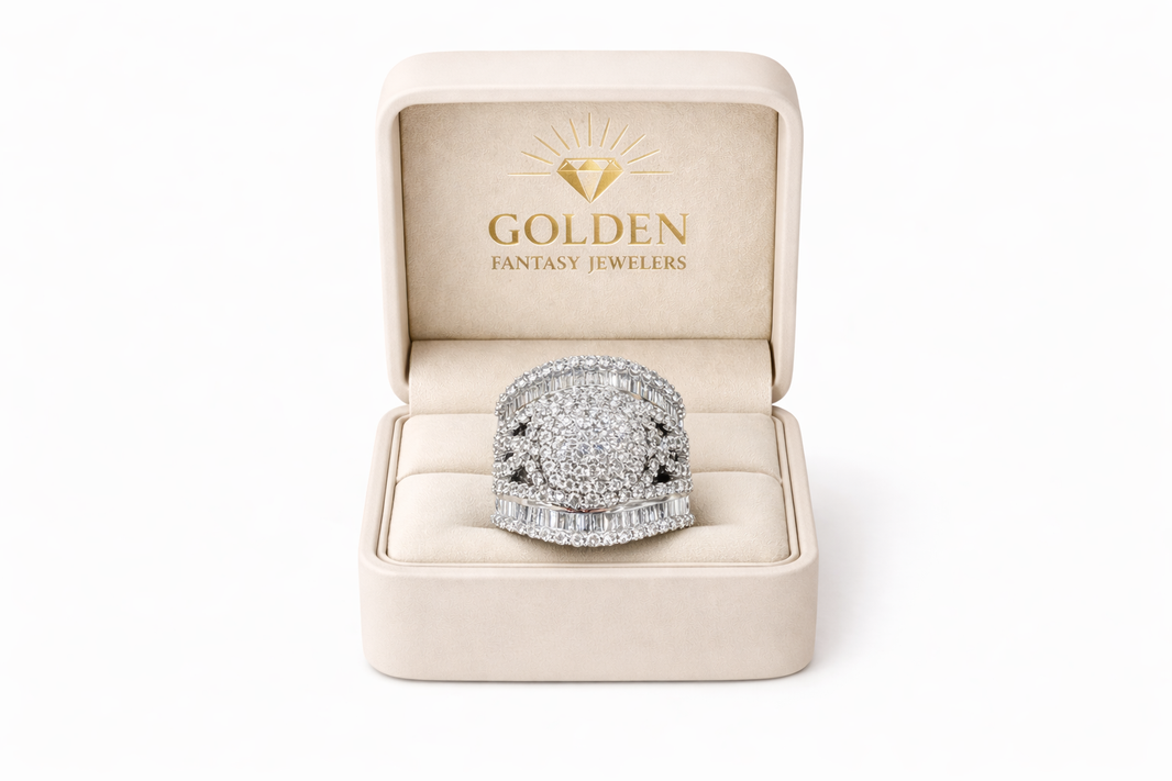 14K White Gold Ring 3.05 ct Baguette and Round Cut Natural Diamond