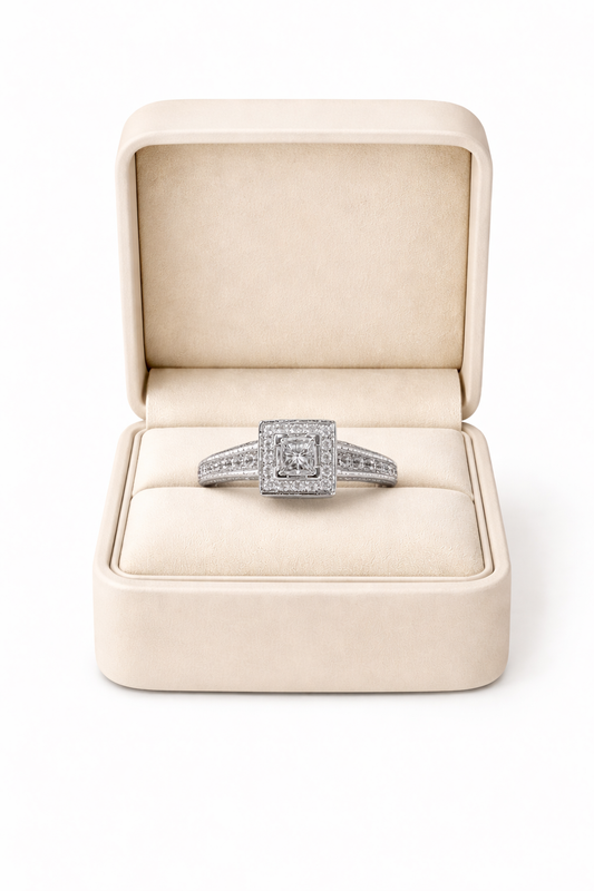 14K White Gold Women's Wedding Set Princess, Round 1.00 ct Natural Diamond