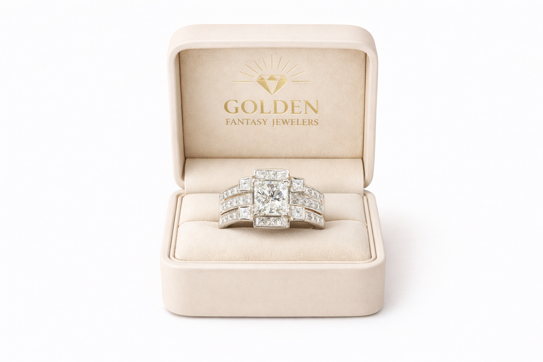14K White Gold Ring Princess 2.00 ct Natural Diamond