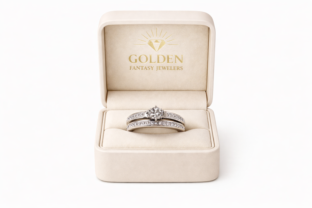 14K White Gold Women's Wedding Set 0.79 ct Round, Princess Natural Diamond