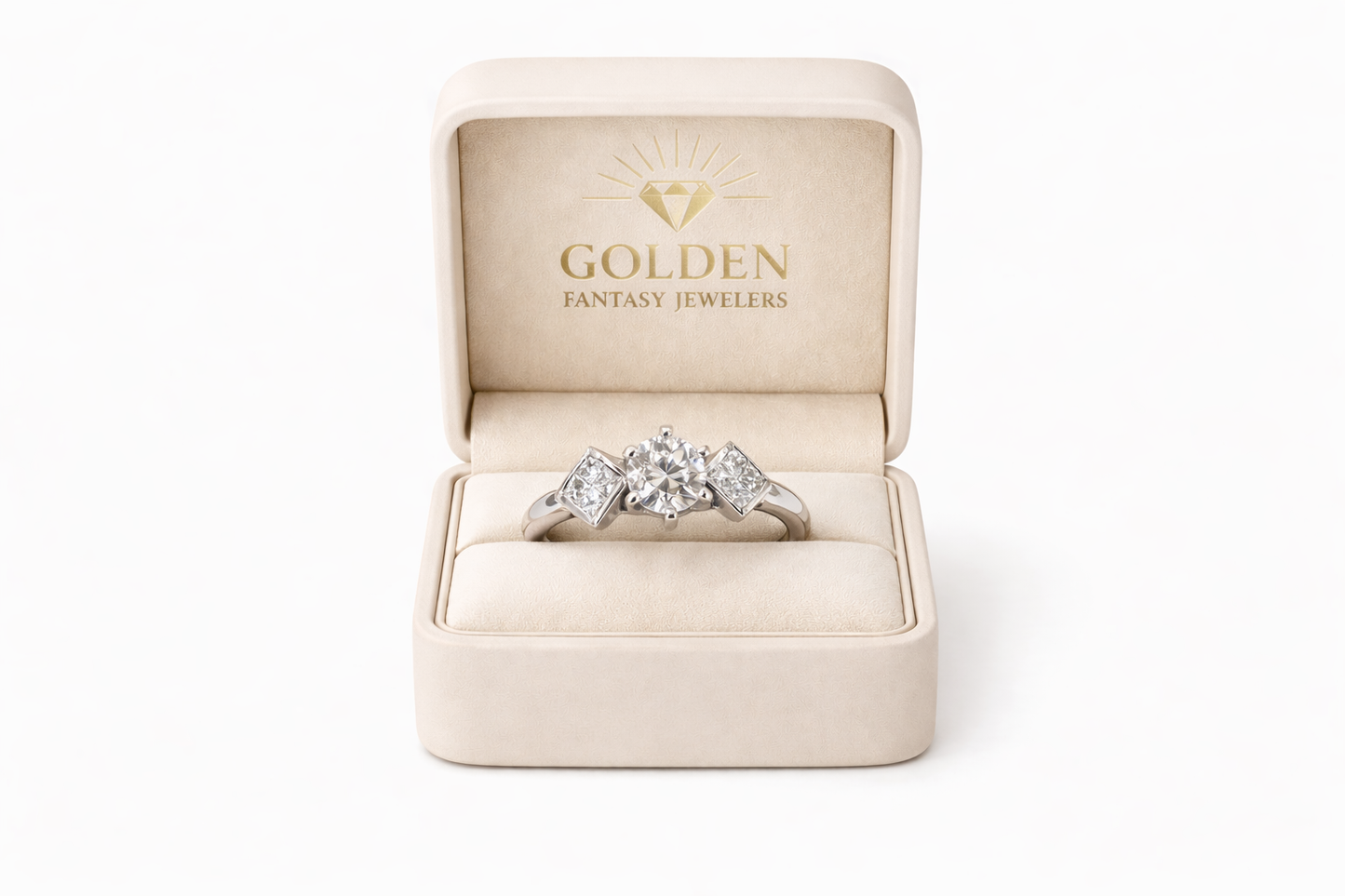 18K White Gold Women's Ring Round, Princess 0.80 ct Natural Diamond