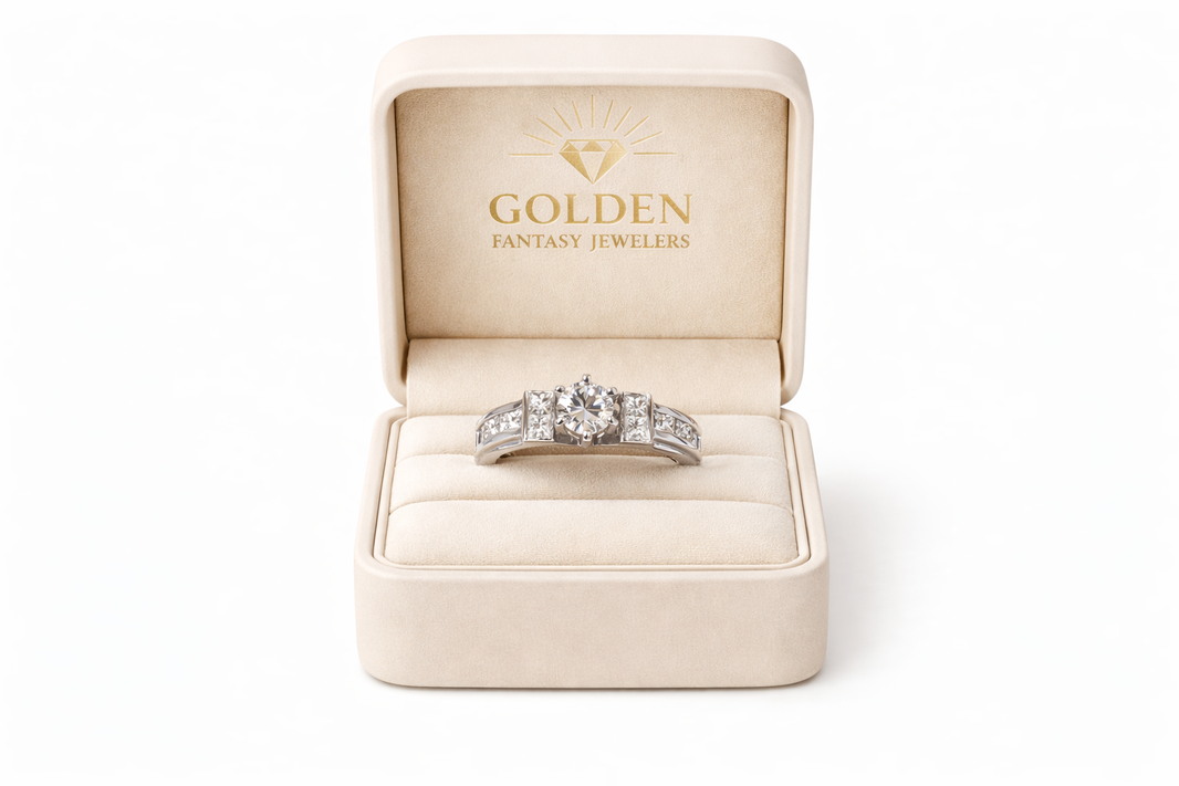 14K White Gold Women's Ring 1.17 ct Round, Princess Natural Diamond