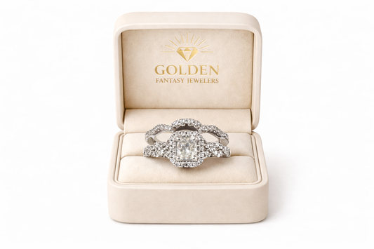 14K White Gold Women's Wedding Set Square Radiant, Round 1.00 ct Natural Diamond