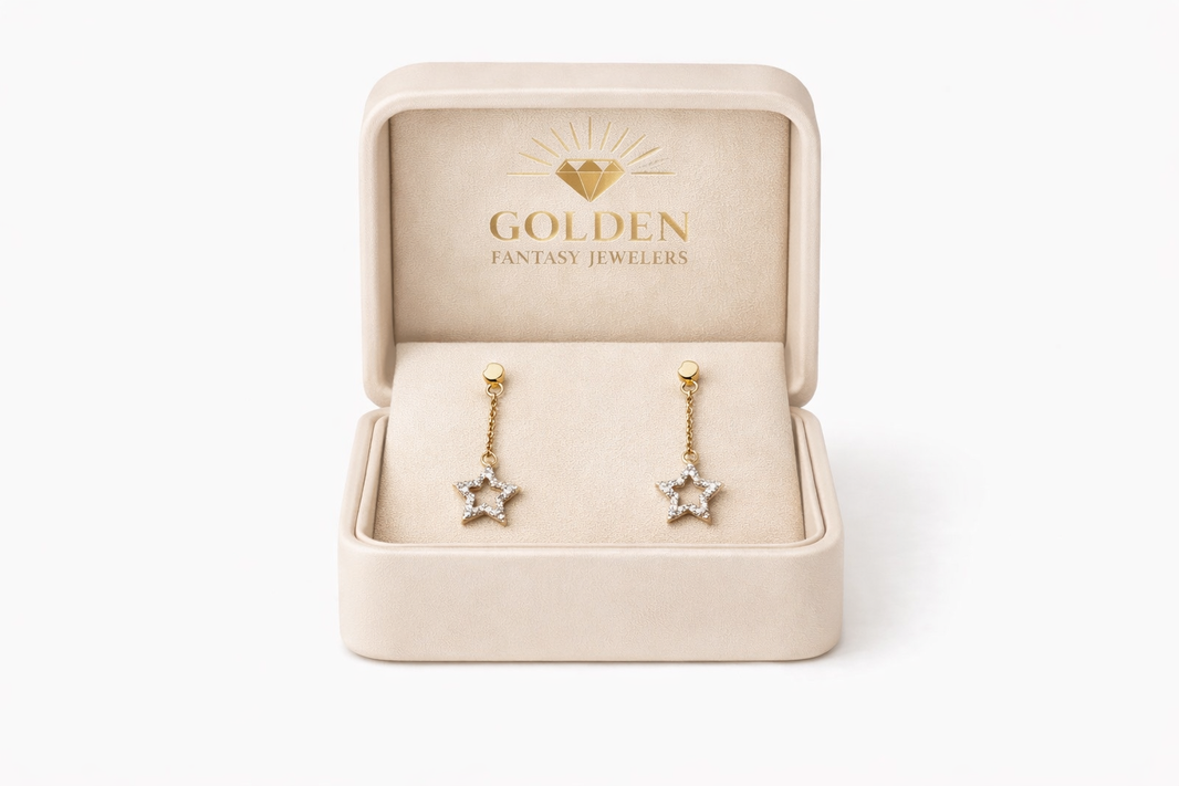 14K White Gold Dangle Drop Earrings 0.12 ct Natural Diamond