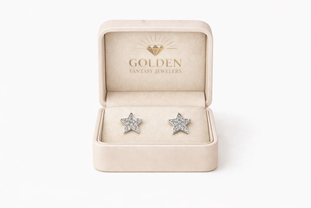 14K White Gold Star Earrings 0.70 ct Natural Diamond
