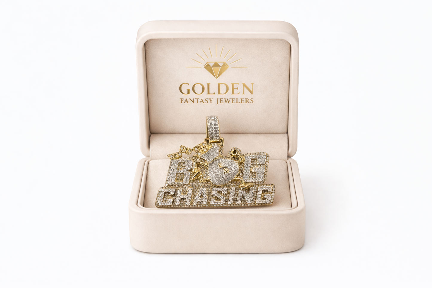 10K Two-Tone Gold “Bag Chasing” Charm 1.35 ct Natural Diamond