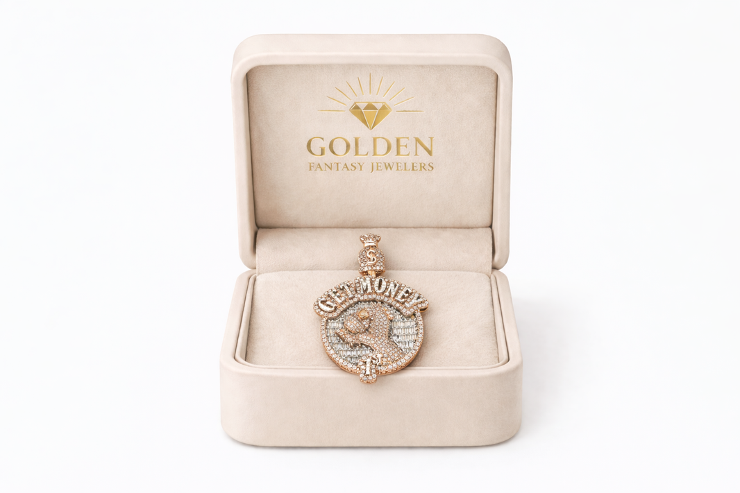 10K Rose Gold “Get Money” Charm 0.98 ct Baguette Natural Diamond