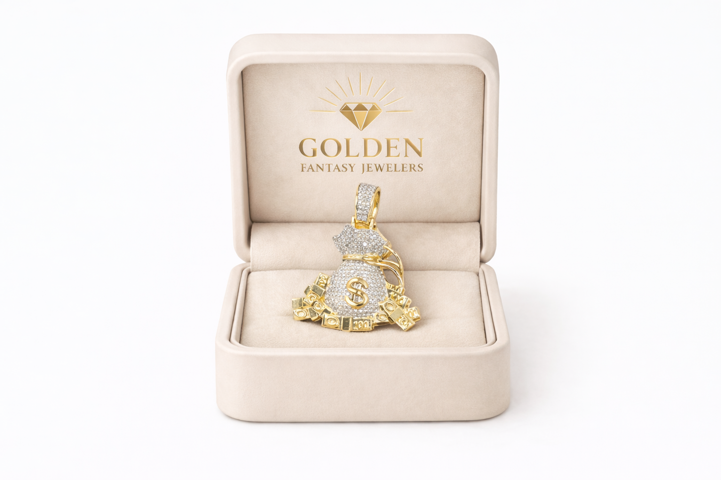 10K Two-Tone Gold “Money Bag” Charm 0.64 ct Natural Diamond