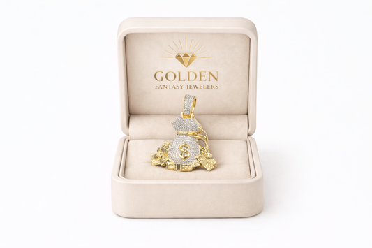 10K Two-Tone Gold “Money Bag” Charm 0.64 ct Natural Diamond