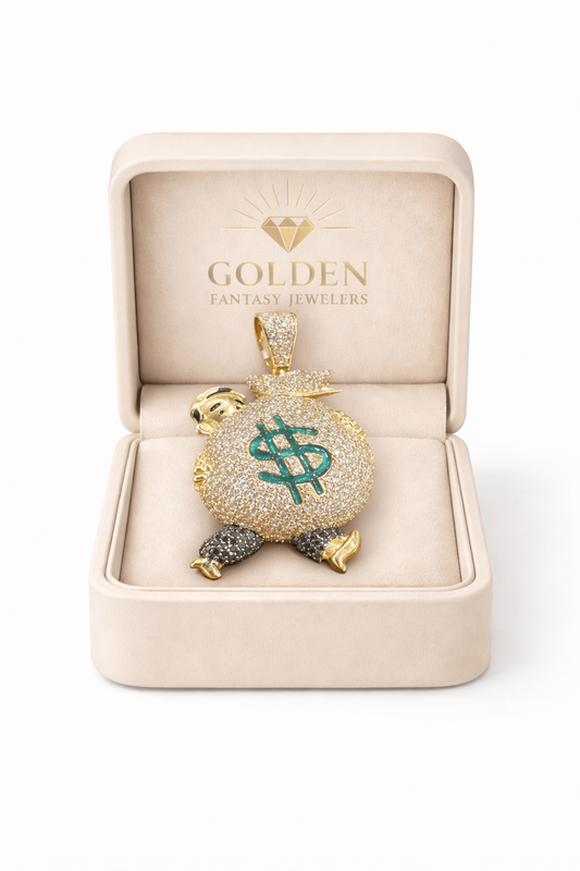14K Yellow Gold “Money Bag” Charm 3.07 ct Natural Diamond