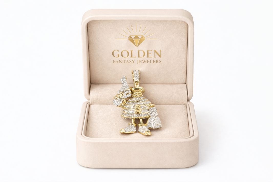 10K Yellow Two-Tone "Money Bag" Charm 0.88 ct Natural Diamond