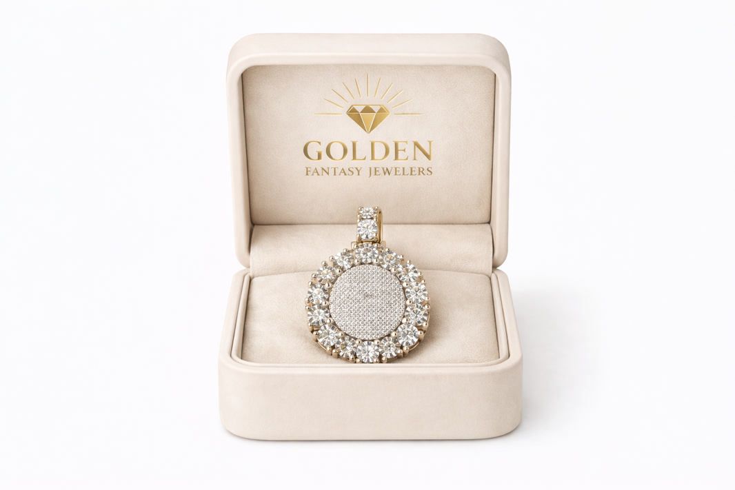 10K Two-Tone Gold Round Frame Charm 1.00 ct Natural Diamond