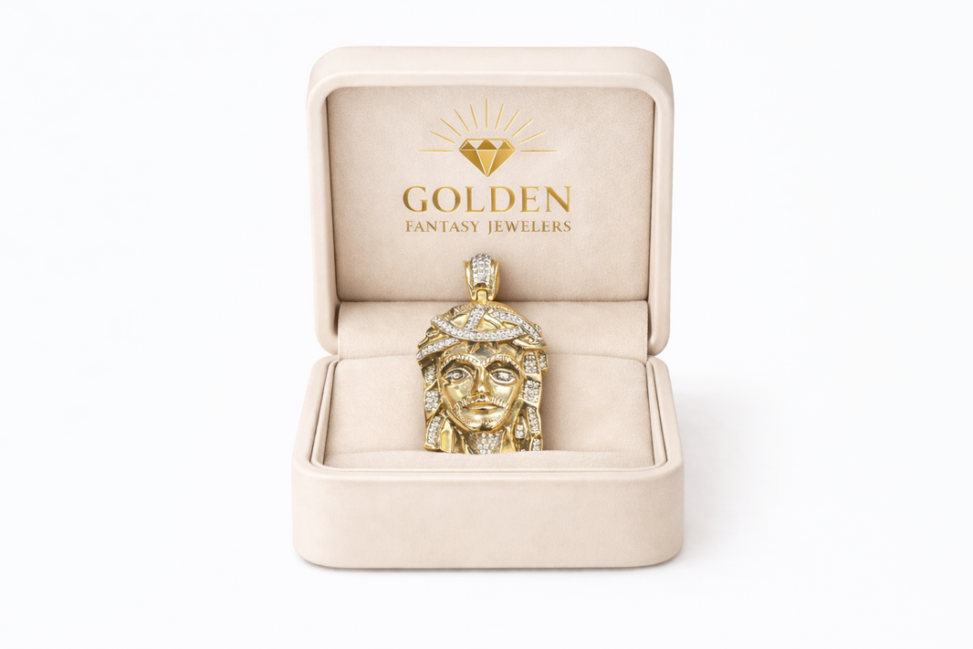 10K Yellow Gold Jesus Charm 0.29 ct Natural Diamond