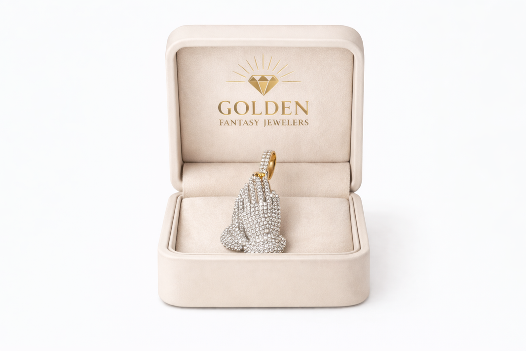 14K Yellow Gold “Praying Hands” Charm 1.37 ct Natural Diamond