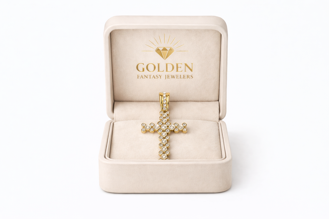 10K Yellow Gold Cross Charm 1.48 ct Natural Diamond