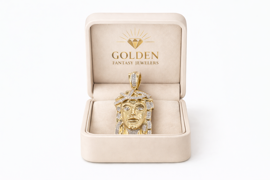 10K Yellow Gold Jesus Charm 0.50 ct Natural Diamond