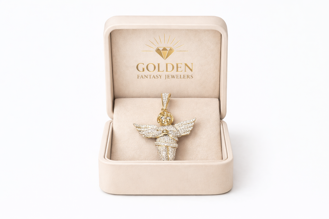 10K Yellow Gold Angel Charm .88 ct Natural Diamond