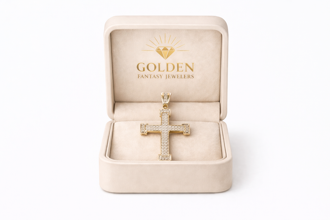 10K Yellow Gold Cross Charm 0.20 ct Natural Diamond