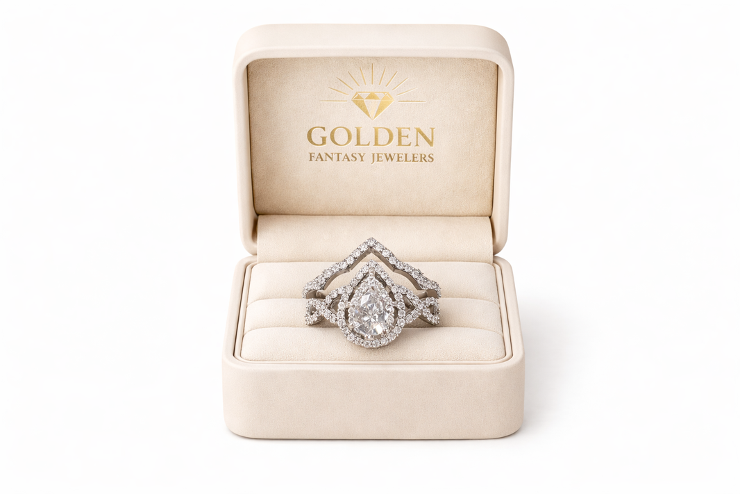 10K White Gold Women's Wedding Set Pear Shape 1.07 ct Natural Diamond