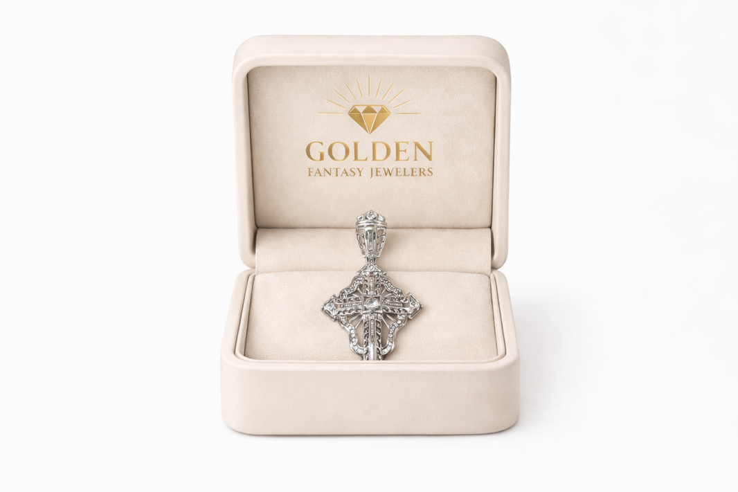 14K White Gold Cross Charm Baguette 2.20 ct Natural Diamond