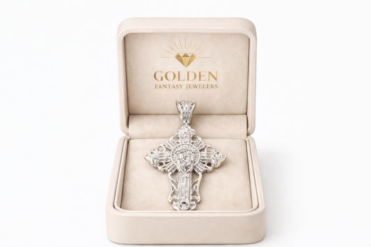 14K White Gold Cross Charm Cushion 4.00 ct Natural Diamond