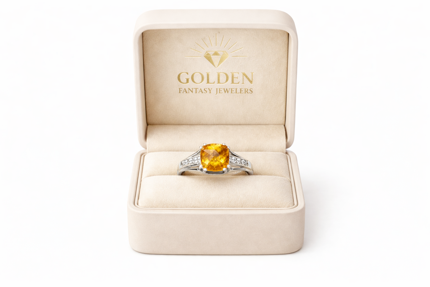 14K White Gold Ring Citrine 1.2 ct .06 ct Natural Diamond