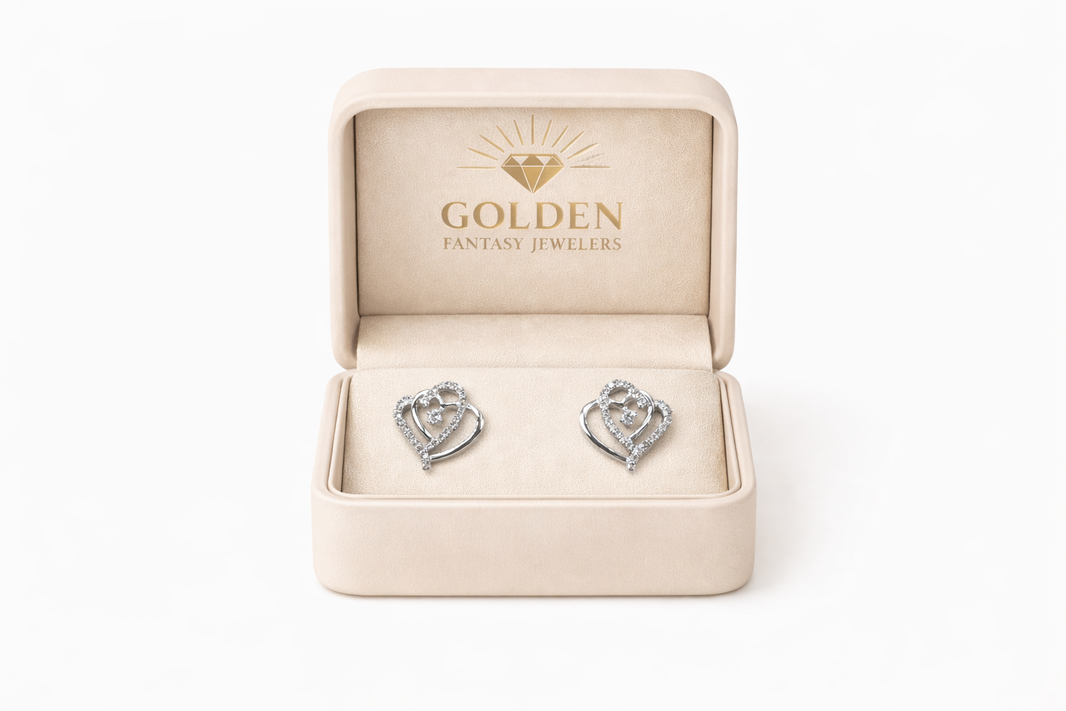 10K White Gold Heart Earrings 0.30 ct Natural Diamond