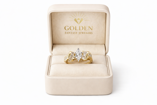 14K Yellow Gold Women's Ring Marquise, Baguette 1.50 ct Natural Diamond