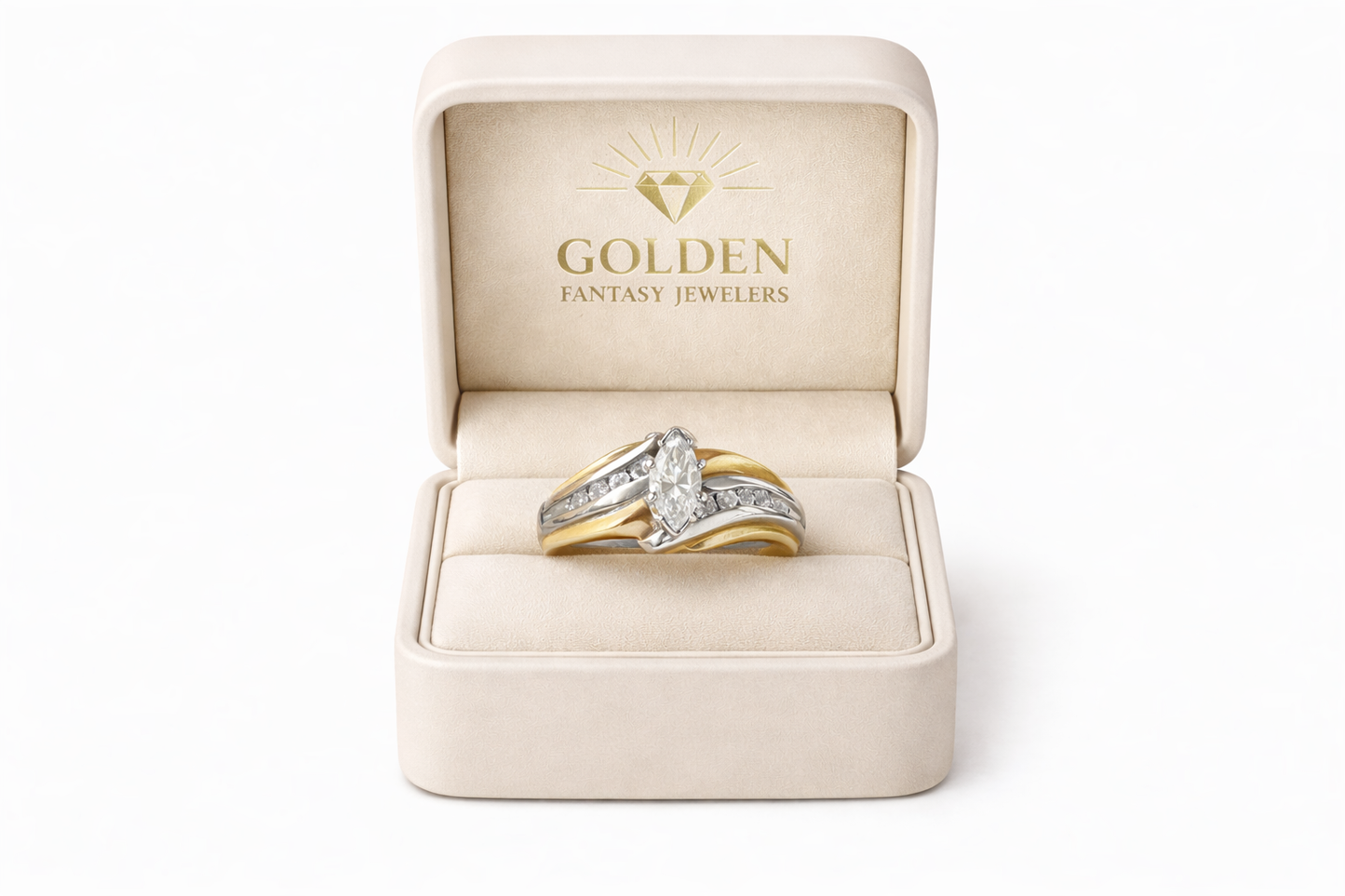 14K Two-Tone Gold Women's Ring Marquise, Round 0.50 ct Natural Diamond