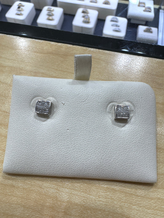 10K White Gold Earrings 0.25 ct Natural Diamond, Princess Cut Diamonds