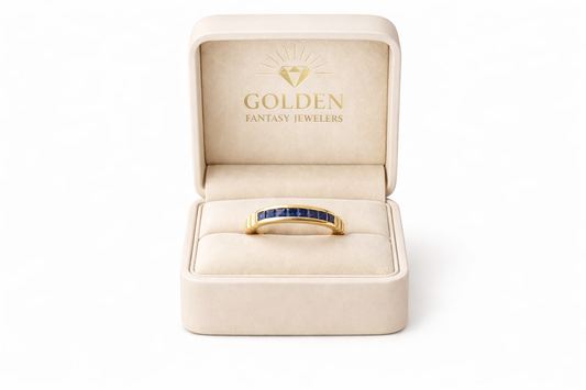 14K Yellow Gold Ring Princess Cut Sapphire 0.4 ct