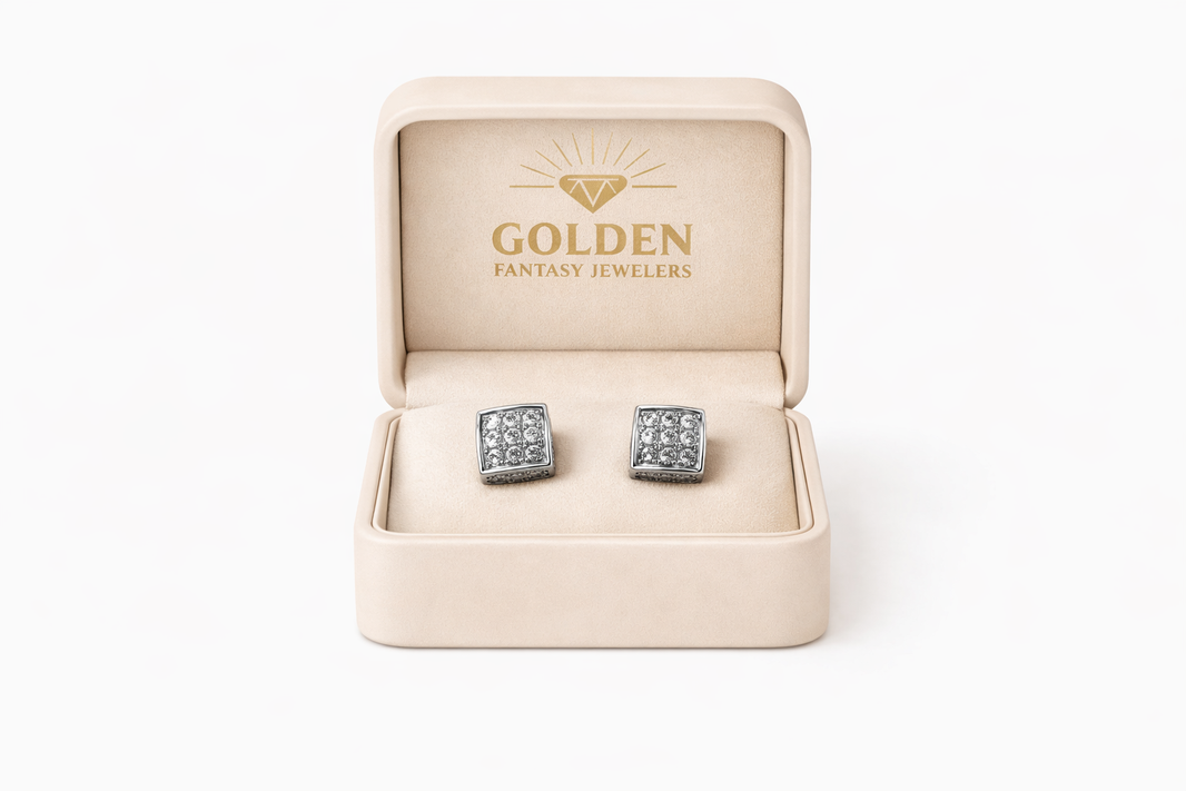 10K White Gold Earrings 0.25 ct Natural Diamond, Princess Cut Diamonds