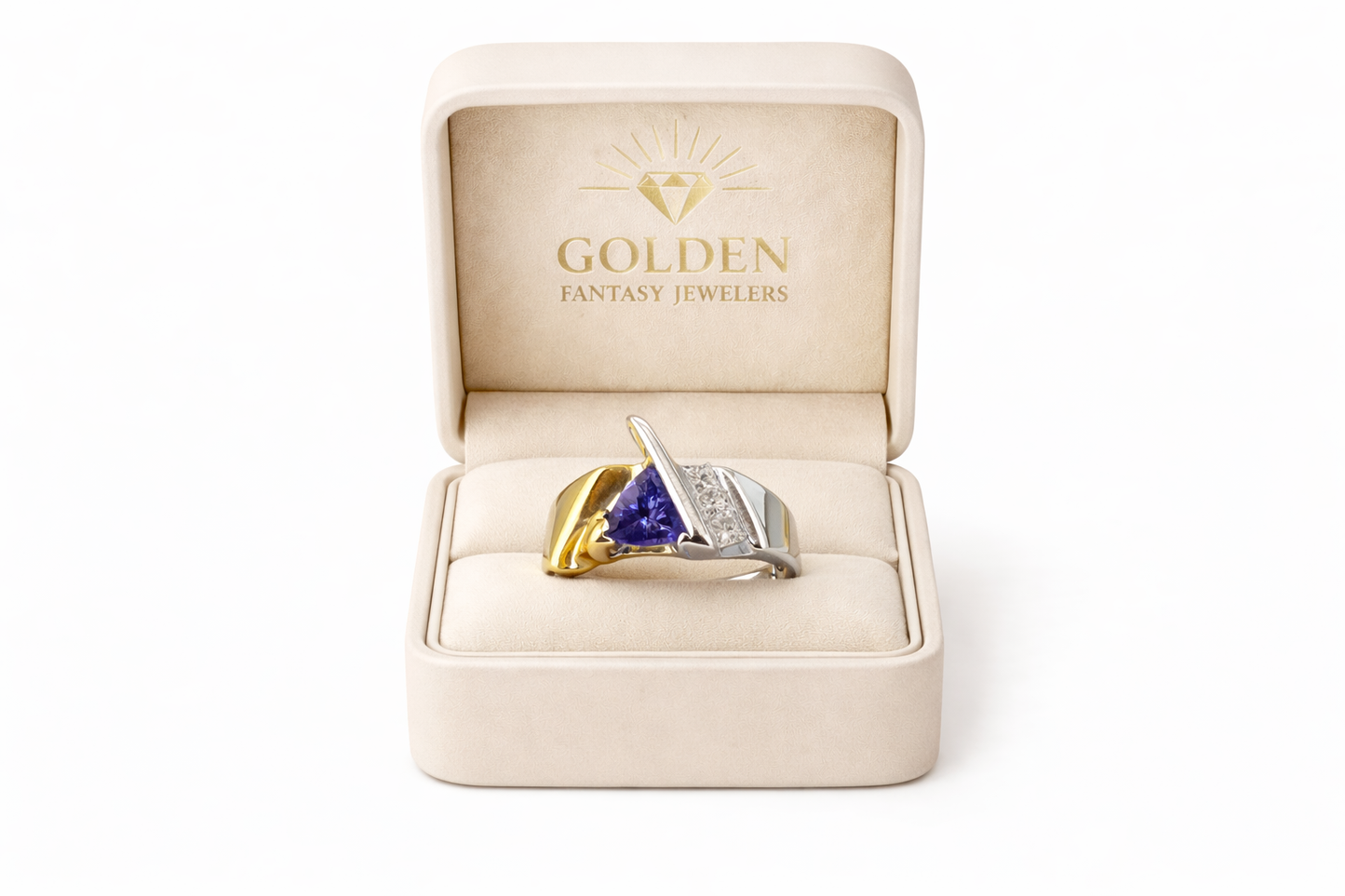 14K Two-Tone Gold Women's Ring Trillion Tanzanite 0.78 CT, 0.20 ct Princess Cut Natural Diamond