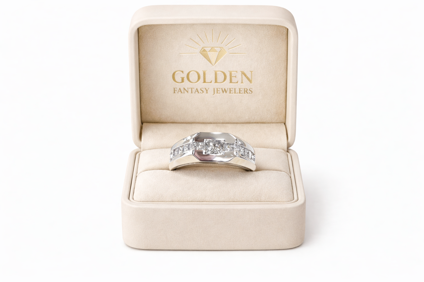 14K White Gold Men's Band 1.30 ct Natural Diamond